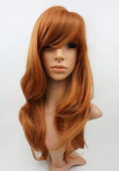 

W86 Auburn Dark Ginger Long Wavy istic Skin Top Ladies Wig studio7-uk