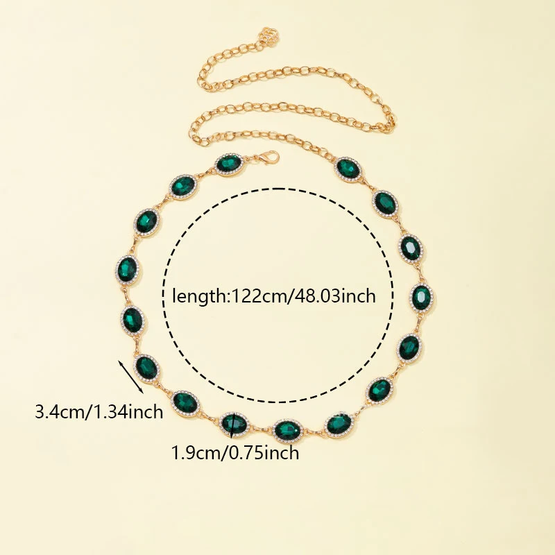 Long Waist Chain Rhinestone Inlaid Boho Body Chain Elegant Metal Chain Belt Dress Girdle For Women