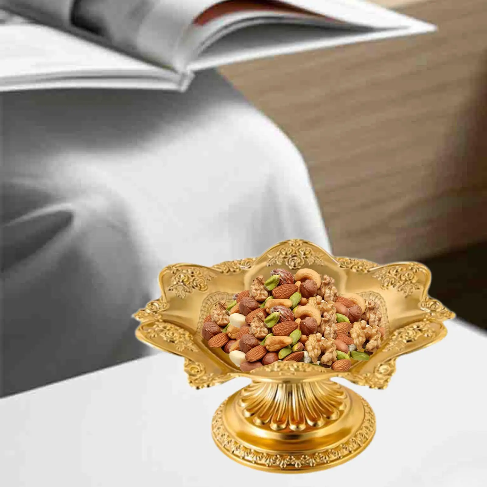 Lotus Fruit Plate Countertop Multipurpose Party Lightweight Round Serving Tray Snack Tray for Restaurant Bathroom Home (Gold)