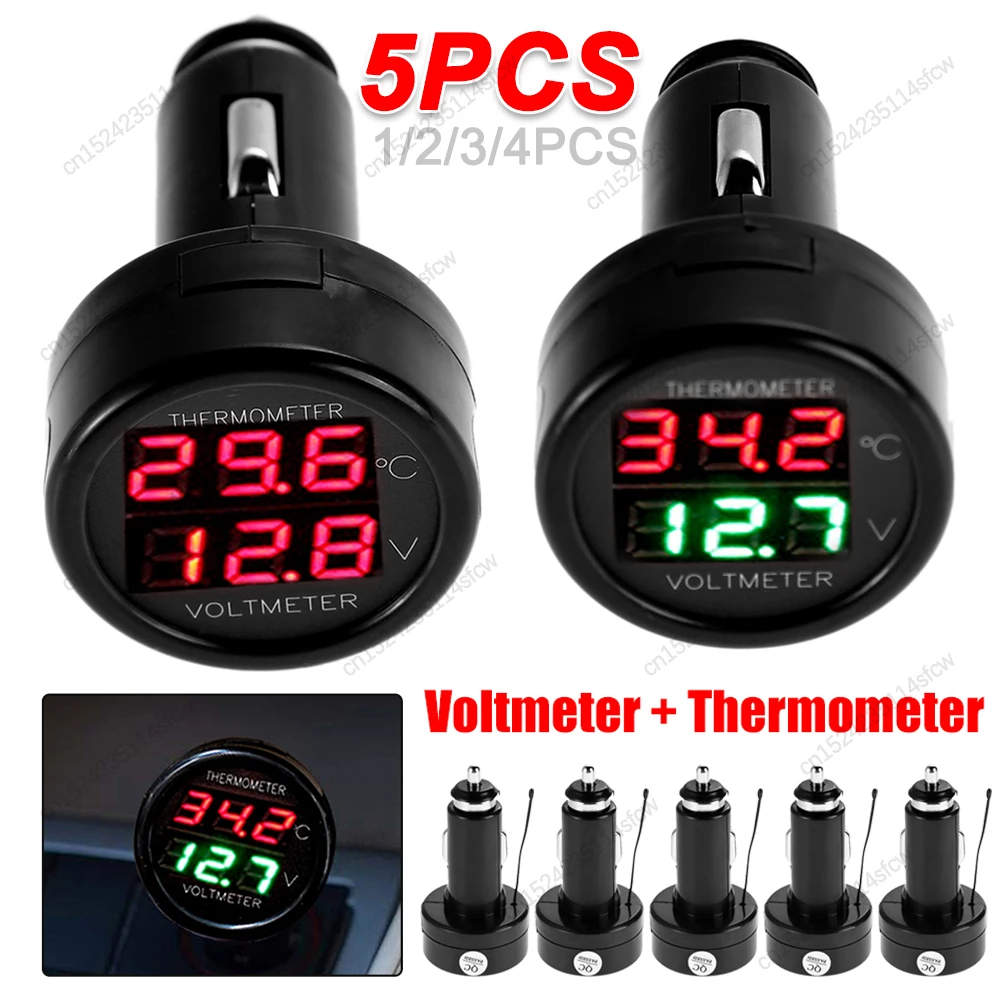 【セール中】LEDデジタルデュアルディスプレイ,車の電圧計,シガレットライター,バッテリーモニター,車の温度計,トラック,rvs,ボート,2 in 1, 12v,24v