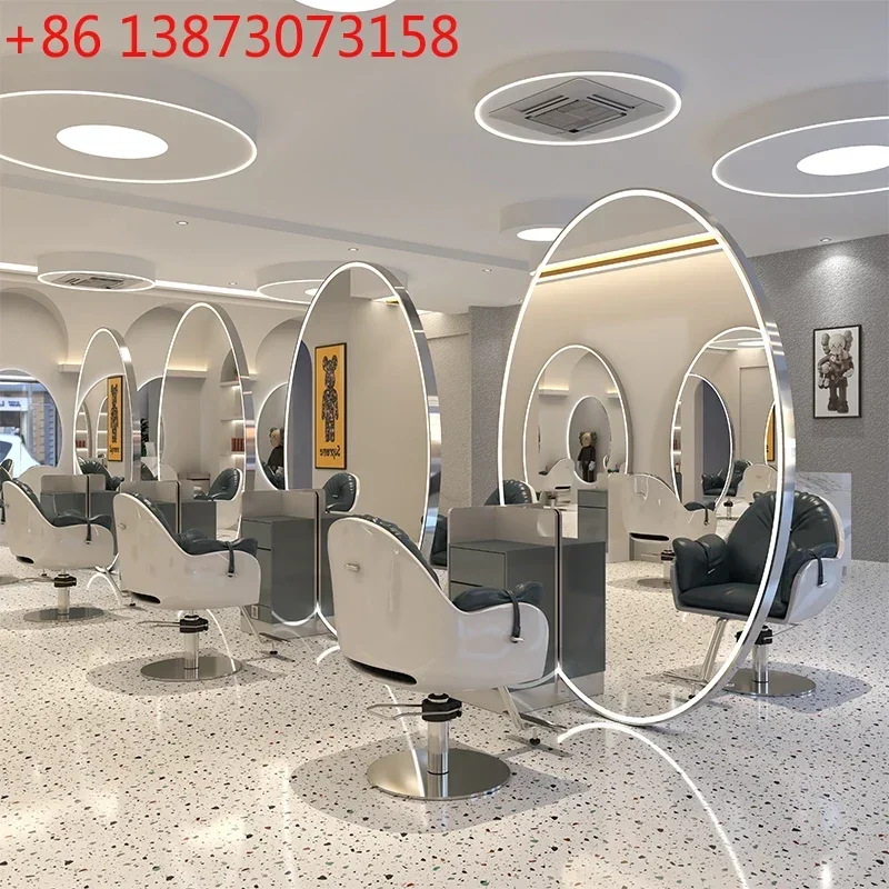 

Hair Salon Double-Sided Floor Large round Mirror Led Full Body round Barber Shop for Hair Salon Dressing Table