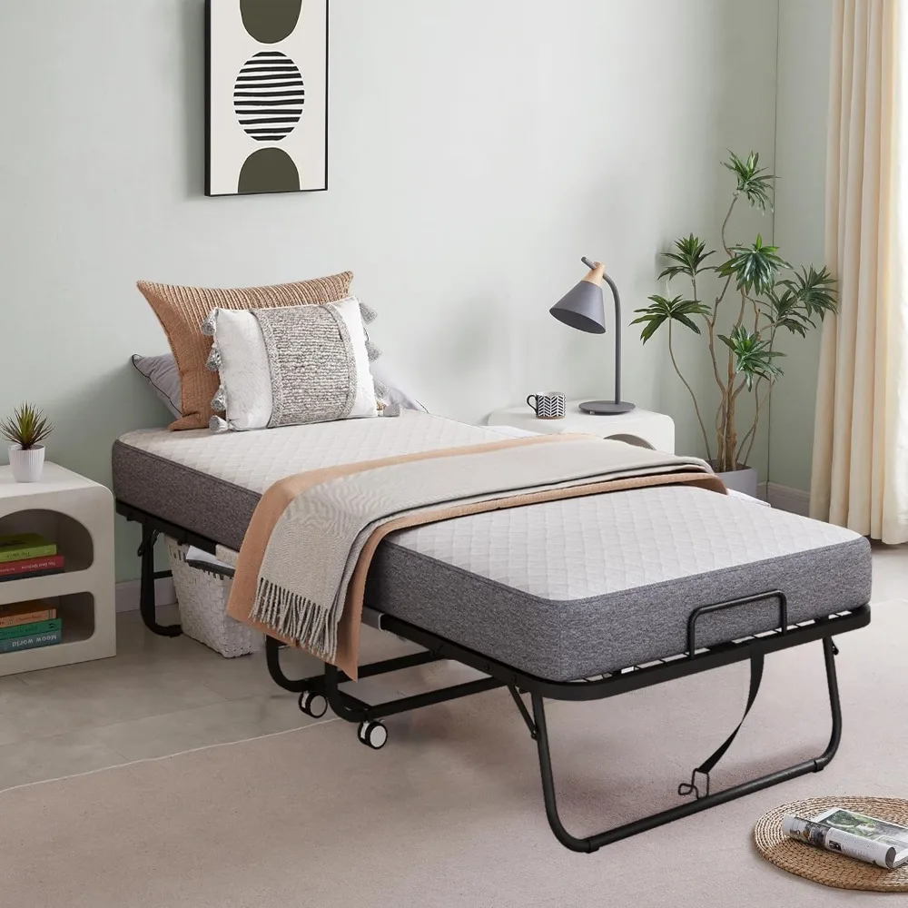 Cama plegable de tamaño doble con colchón para adultos, cama plegable portátil para invitados, cama plegable con colchón de espuma viscoelástica