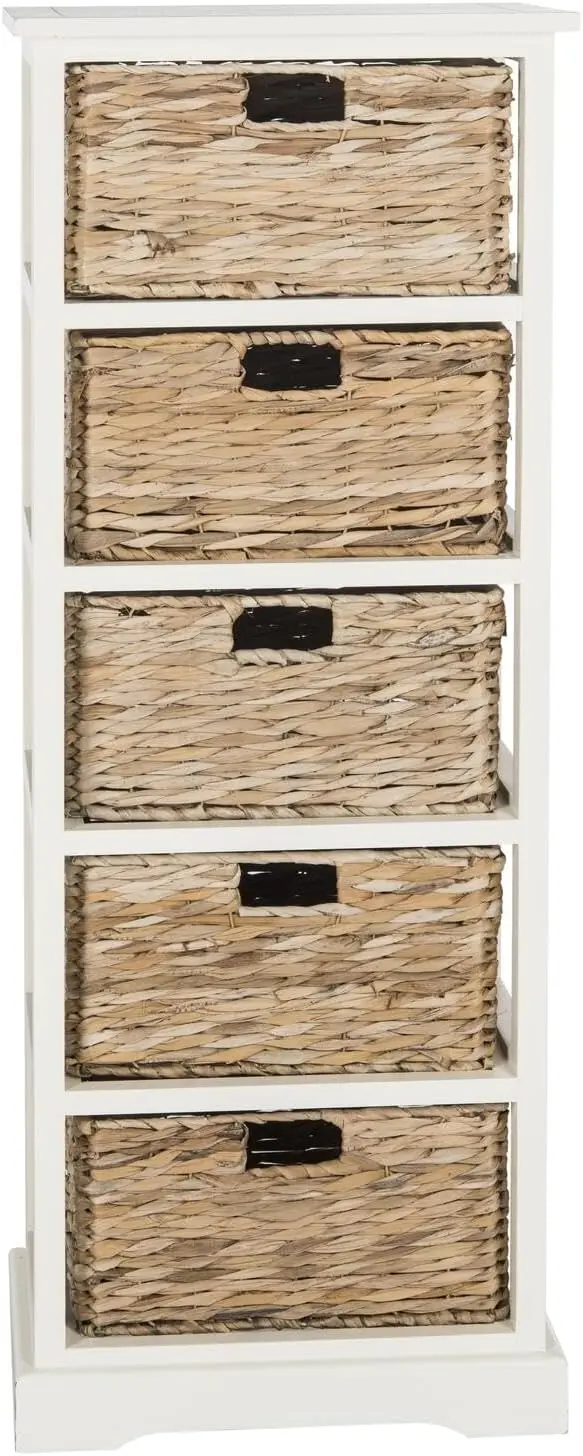 

SAFAVIEH Home Collection Vedette Distressed White 5-Drawer Wicker Basket Storage Tower (Fully Assembled)