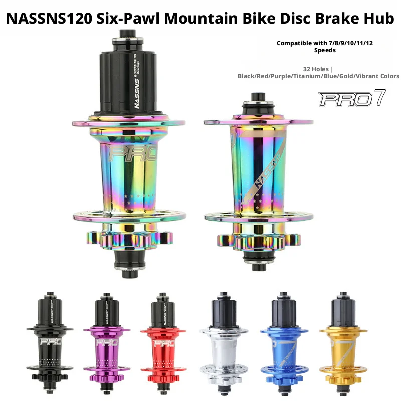 

HASSNS 120 Click Hub 6 Bearing MTB Mountain Bike Hub Front Rear 24 32 Holes QR Thru-axle Exchange Disc Brake Bicycle Hubs HG