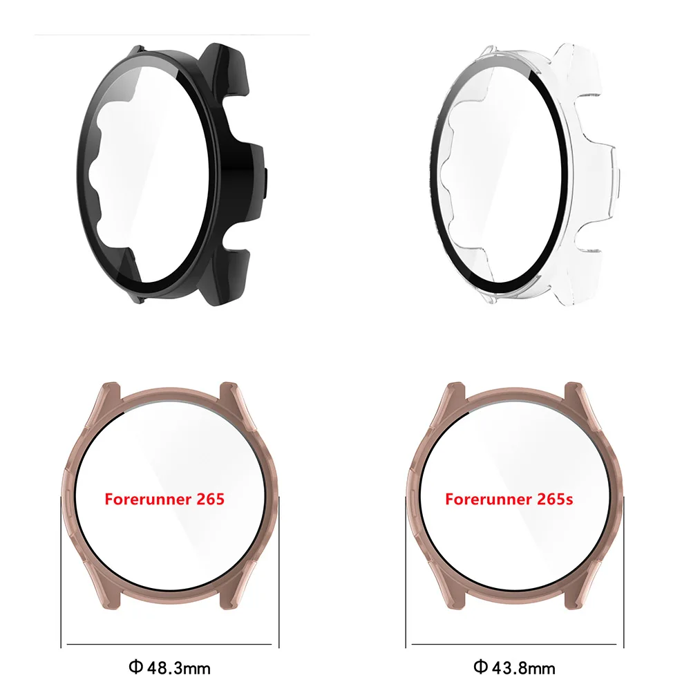 Garmin Forerunner 265 / 265s 케이스 + 유리 풀 커버리지 범퍼 PC 하드 케이스 커버, 고품질 강화 유리 스크린 보호 장치 포함