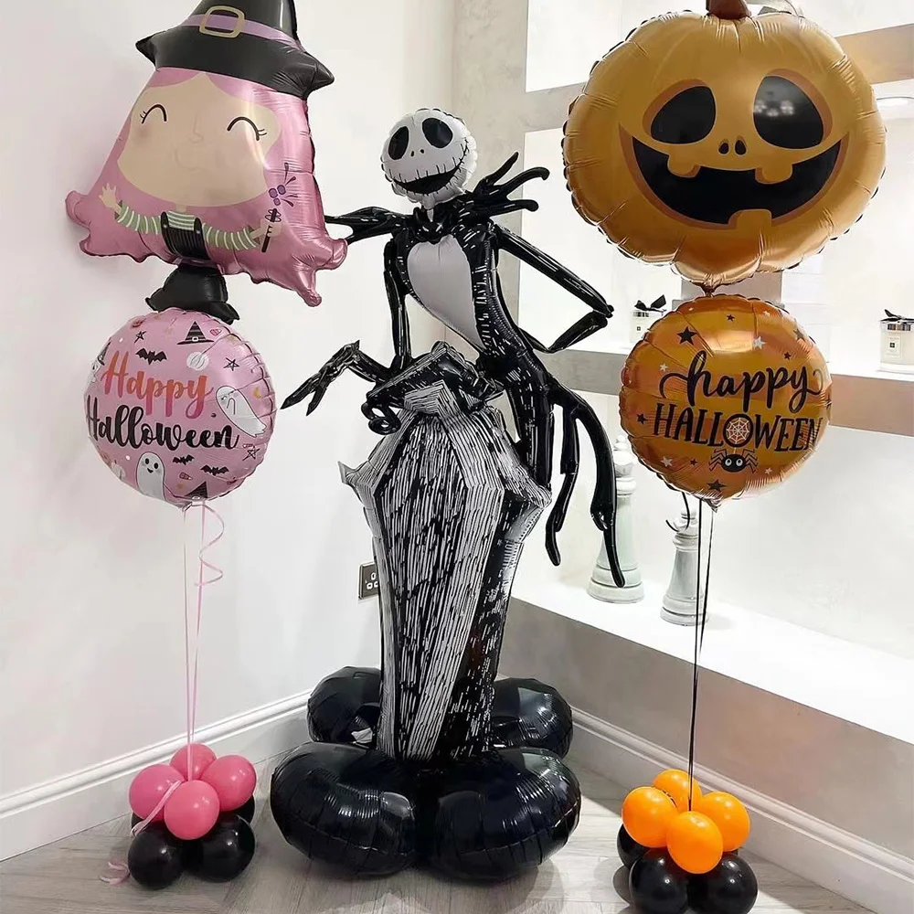 Huge Standing Skeleton Pumpkin Ghost Halloween Balloons Witch Bat Foil Ballon Kids Toys Globos Birthday Halloween Party Decor