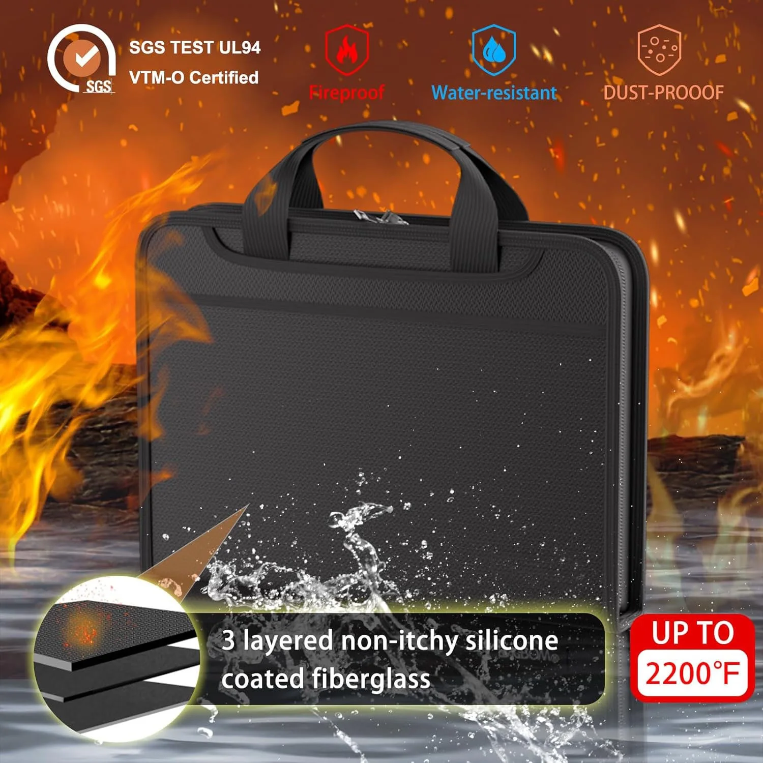 Makeasy Accordion File Organizer Fireproof Organizer Bag 13 Pocket Expanding File Folder Portable Safe Storage for Certificates