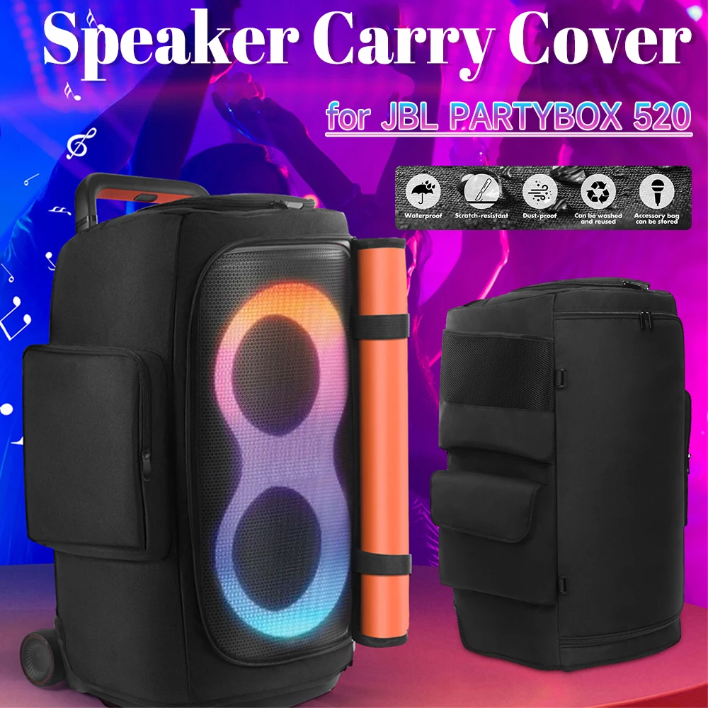 غطاء حمل مكبر الصوت مع جيب ميكروفون مكبر صوت محمول حافظة غبار مقاومة للاهتراء حقيبة تخزين مكبر الصوت على الوجهين لـ JBL PARTYBOX 520