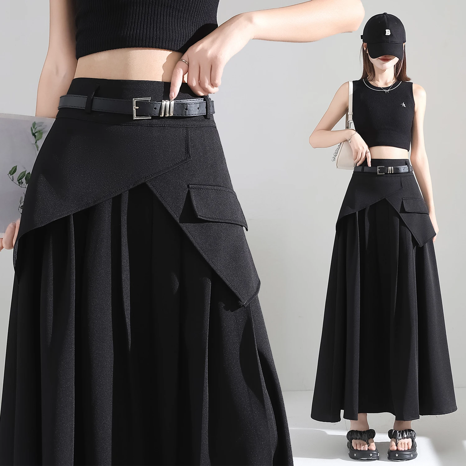 Conjunto de chaqueta y falda asimétrica estilo americano, cintura alta, talla grande, vestido largo adelgazante que cubre la ...
