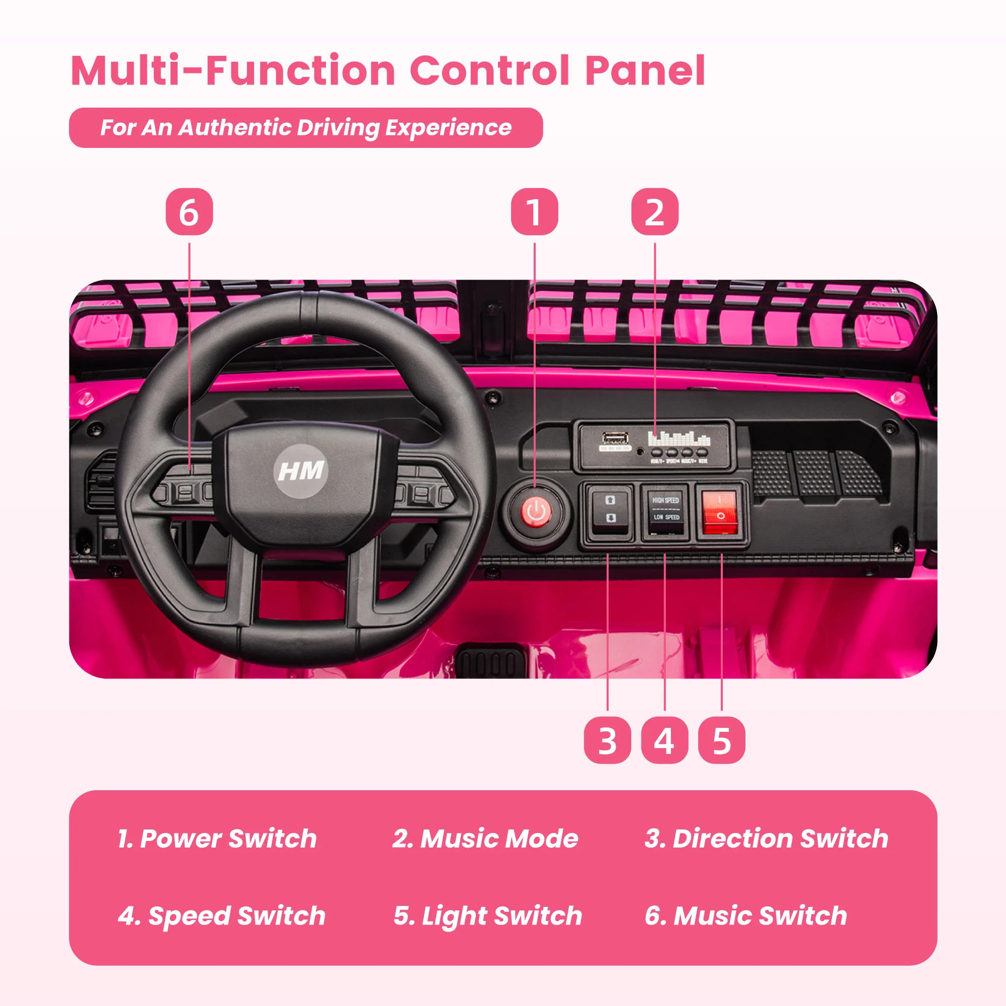 24V tweezits elektrische auto voor kinderen, rit op auto met afstandsbediening, met 3 snelheden instelbaar, LED-koplamp, Bluetooth, muziek
