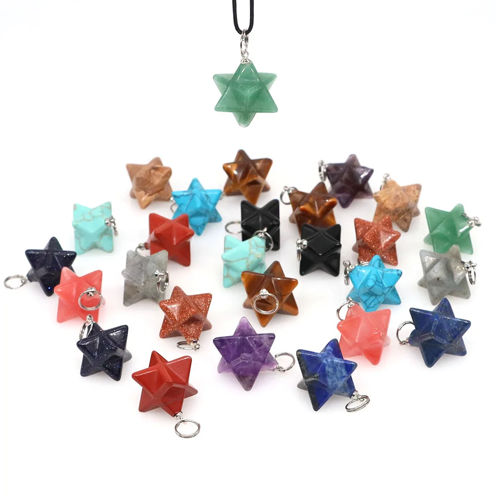 

13mm Merkaba Star Pendant Natural Stone Reiki Healing Crystal Chakra Energy Gemstone for Jewelry Making DIY Necklace Accessories