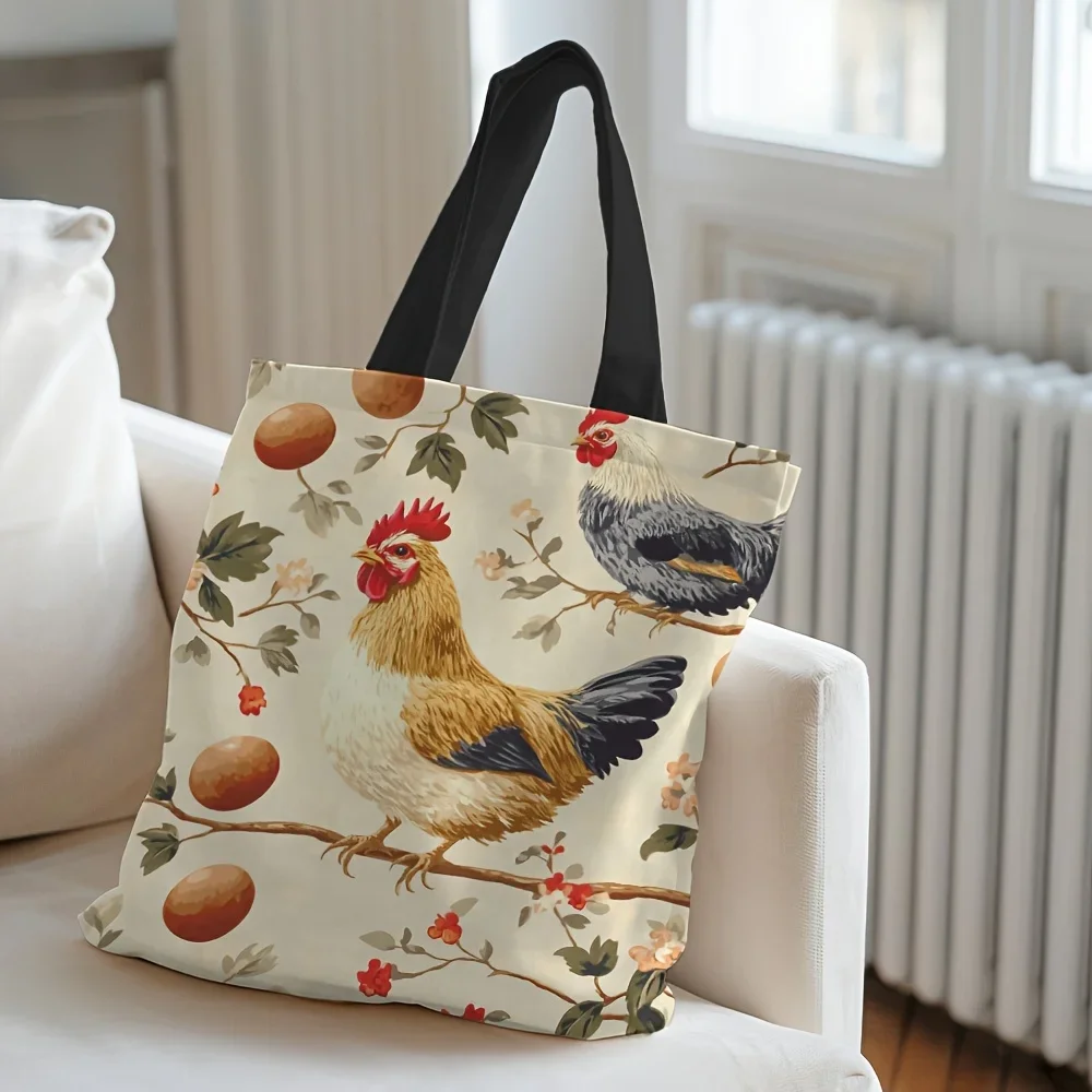 1pc, Polyester Chicken Tote Bag, Rectangular Handbag with Funny Pattern, Casual Women'S Shopping Bag