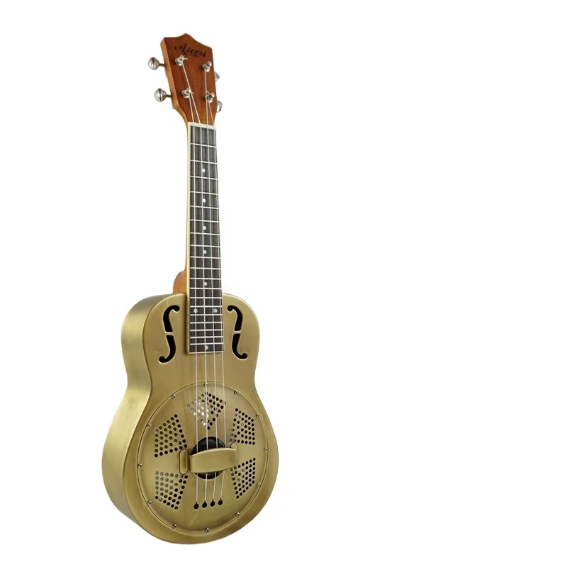 24 Inch Concert Resonator Ukulele F Hole Metal Body 4 String String Instrument For Blues Music Live Stage Performance