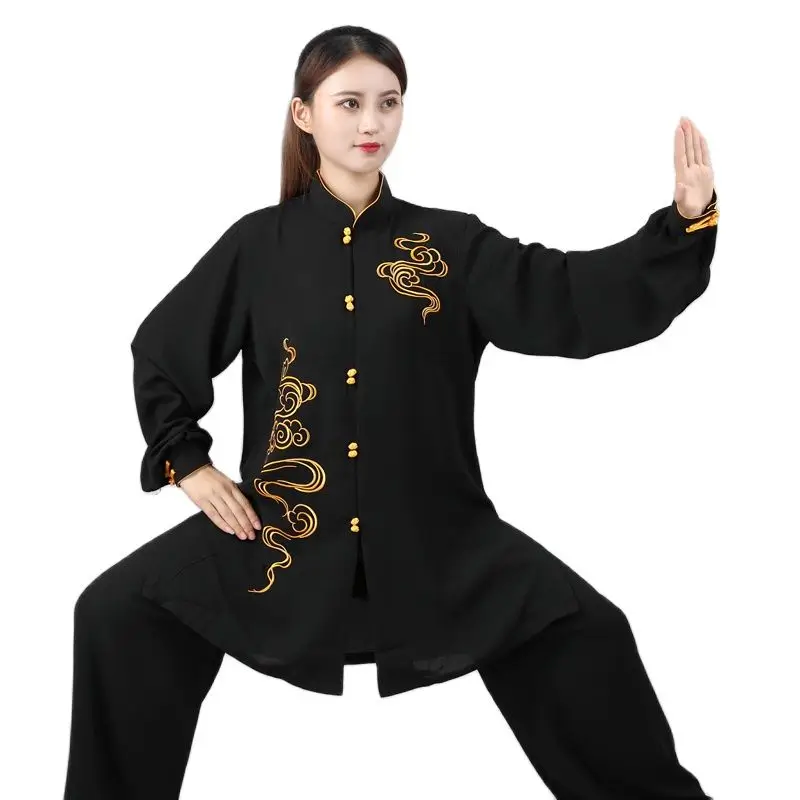 Chinese Kung Fu Tai Chi Sets for Women Men Stage Performance Wear Silk Linen Breathable Embroidered Top Pants Suit