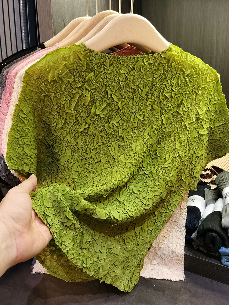 

Футболка Heavy Embellied ort Sve, универсальный цвет, женский летний топ с круглым воротником и сложенным воротником, новый дизайн