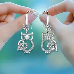 Cute Owl Drop Earrings For Women Silver Color Blue Yellow Red Green Pink Zircon Valentine Dangle Earring Mothers Day Jewelry