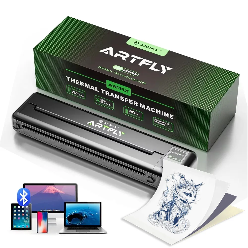 JCONLY Wireless Tattoo Transfer Machine Bluetooth Wireless Printer Tattoo Thermal Stencil Printer Compatible with Smartphone PC