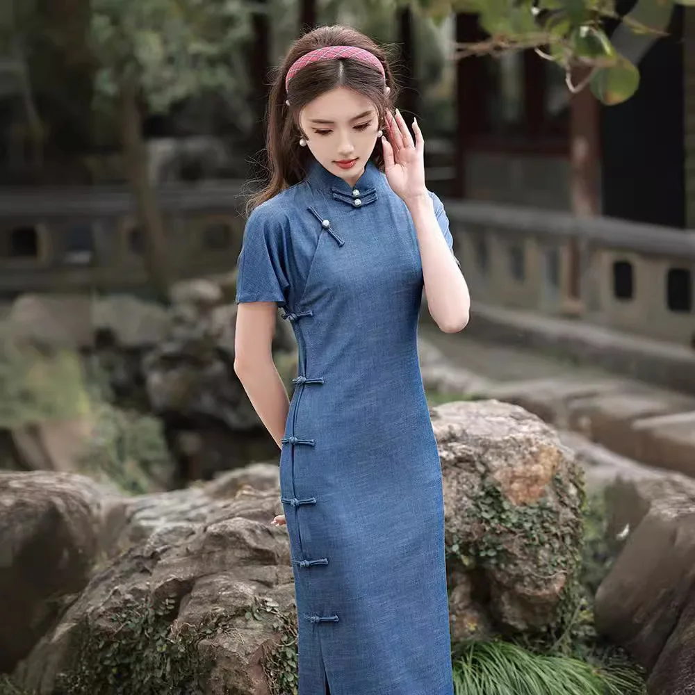 

Синий приталенный костюм Dr New Chinese Sle 2025 Young Ele High End с открытым косым воротником из полиэфирного волокна