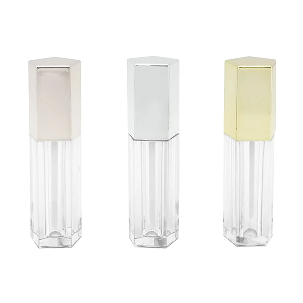 3 uds tubo de lápiz labial diseño Pentagonal portátil viaje DIY botellas de brillo de labios contenedor de aceite de labios vacío plata oro