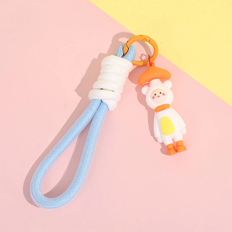 Mesh Lanyard Braid Rope Phone Case Hanging Cord Keychain Bag Pendant Keychain Cartoon Macaron Color