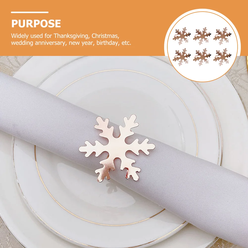 6 Pcs Napkin Buckle Rose Gold Rings Modern Style Holder Buckles Christmas Farmhouse Metal Snowflake Elegant