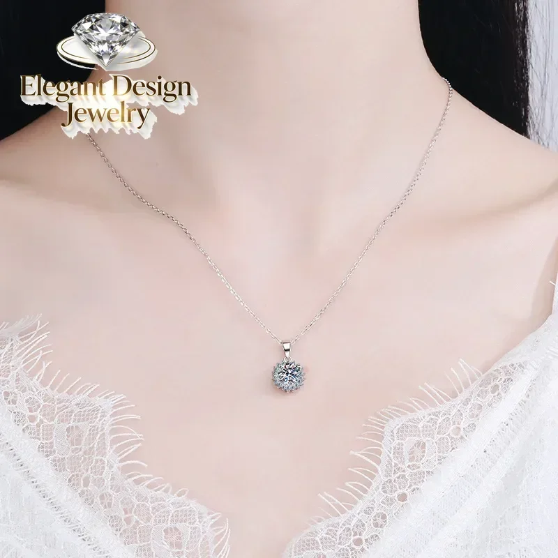 Elegant-Design PT950 Platinum 0.5/1/2/3/5Ct Moissanite Shiny Sunflower Pendant Necklace for Women Fine Jewelry Girl Gift Daily