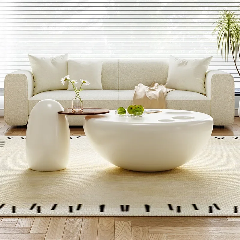 Cat Claw Round Coffee Table Modern Minimalist High Art Tempered Glass Edge White Cream Style Living Room Furniture