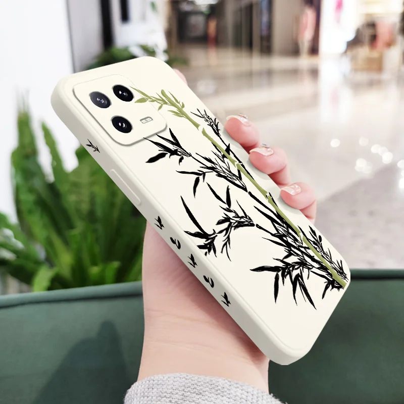Grüne Bambus-Handyhülle für Xiaomi Mi 15 14 14T 13 13T 12 12X 12T 12S 11 11T 10 10T 9 9T Pro Lite Flüssigsilikonhülle