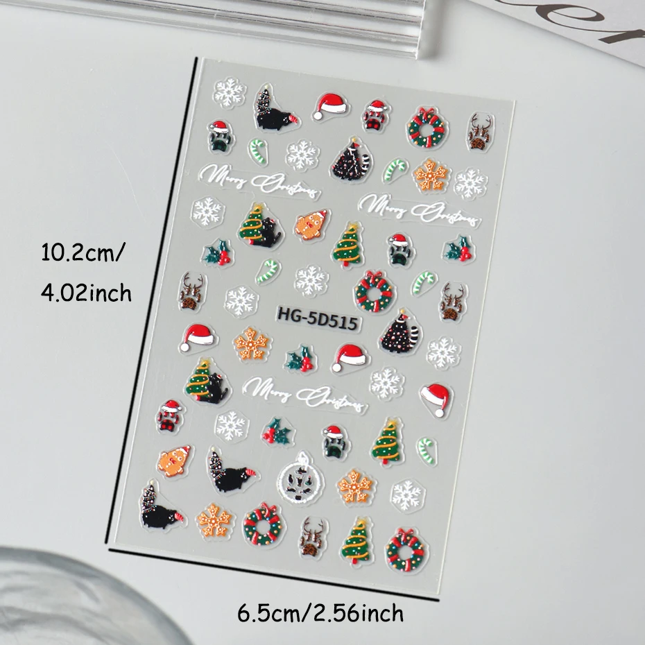 5D Reliëf Cartoon Kerstbomen Sneeuwbloemen Nail Sliders Kerst Huis Sneeuwpop Bedels voor Nail Kerstvakantie Nail Deco