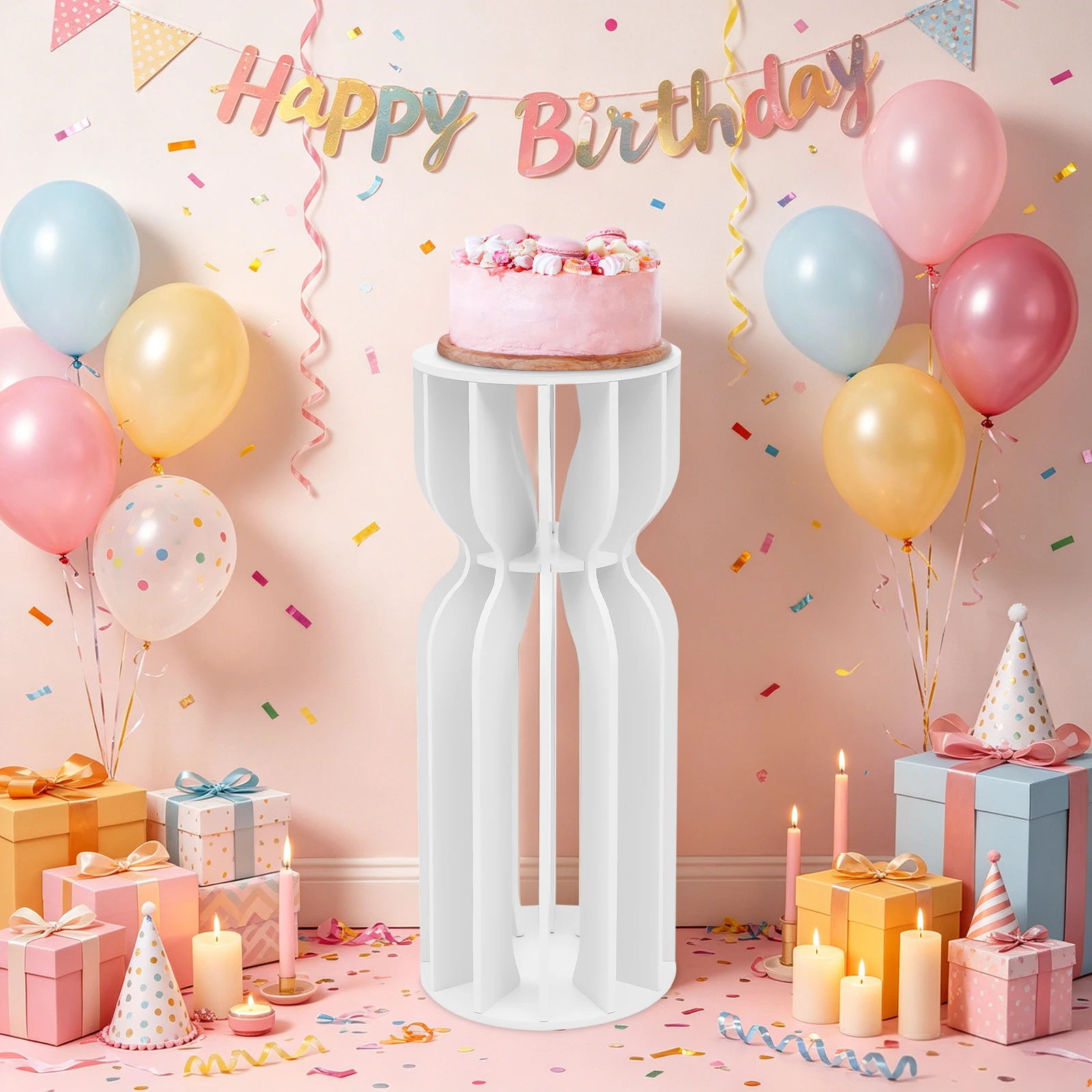 Floor Standing Streamlined/Hourglass Cake Stand, 30x30x75cm Cake Rack, PVC Dessert Table Party Roman Columns For Wedding Birthday Party Bakery Dessert Display Home Hotel Decor