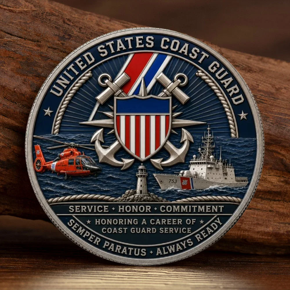 U.S. Coast Guard Semper Paratus Always Ready Silvery Plated Souvenir Coin Veteran Service Honor Commitment Coin Collectible Gift