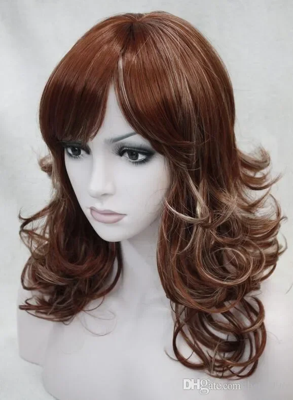 Charming beautiful Hot Quality New l New charming red auburn w/blonde highlight medium length curly women's bangs