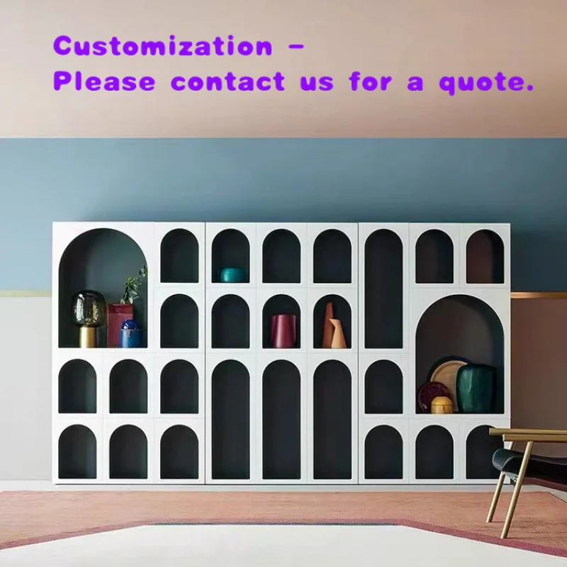custom.Light Luxury Bookcase Modern Simple Minimalist Modern Nordic Arch Decoration Combination White Display Cabinet Bookshelf