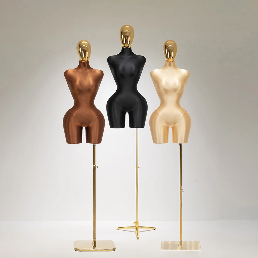 Plus Size Plastic Mannequins Body Female Big Hip Buste Femme De Couture Half Body Torso With Plating Gold Head For Clothes
