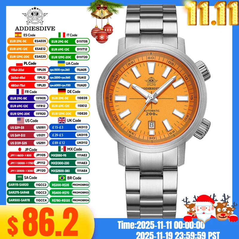 

ADDIESDIVE Hot Sale Men Watch reloj 20Bar Waterproof BGW9 Super Luminous Japanese 8215 Sapphire Grass Automatic Mechanical Watch