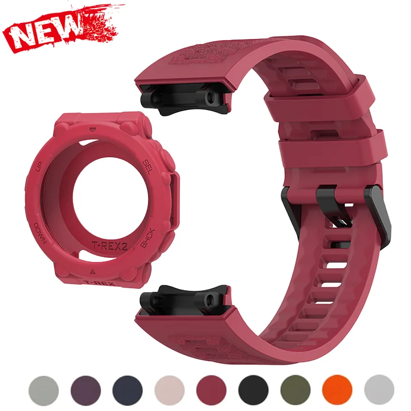 New Silicone Case+ Strap for Huami Amazfit T-rex 2 Protective Cover Bumper Shell Sport Band for T-rex 2 Wristband Belt Frame Kit