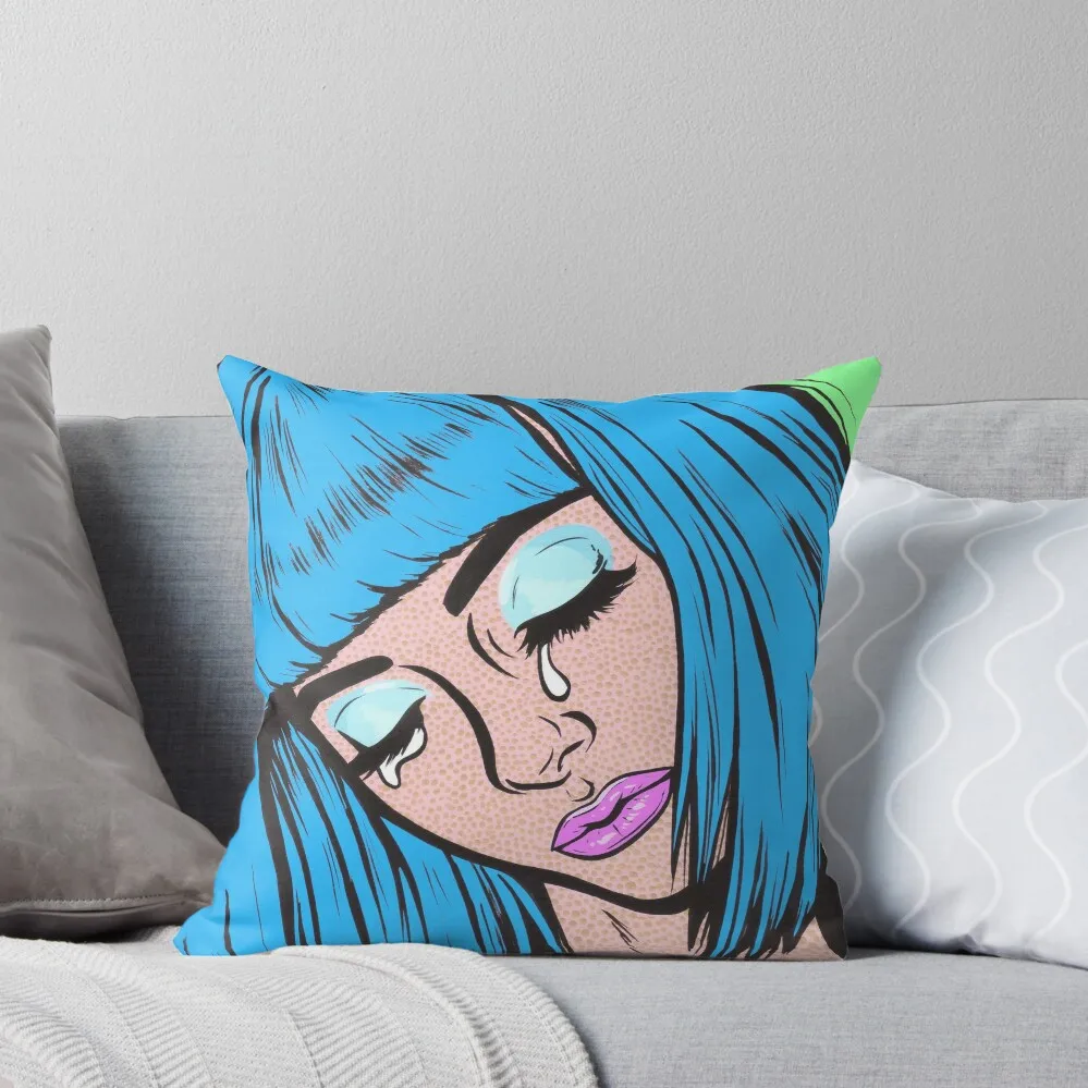 

Blue Bangs Crying Comic Girl Throw Pillow christmas supplies autumn pillowcase Room decorating items