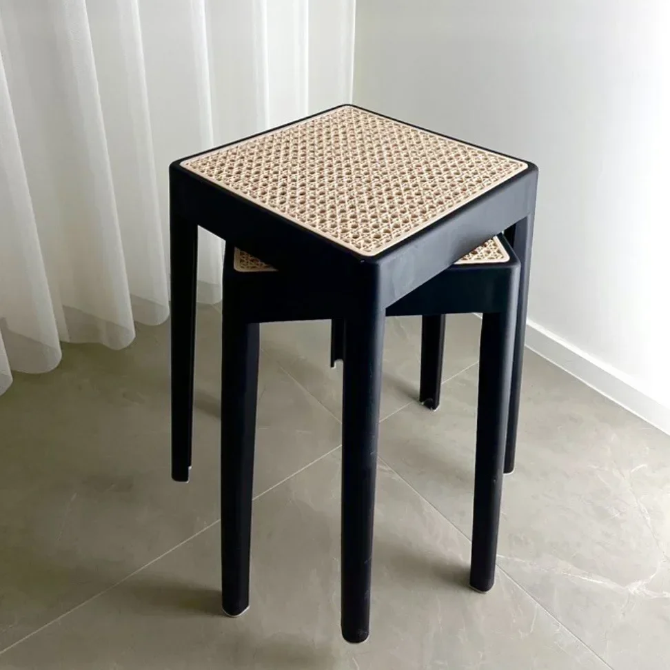 Stackable Storage Bench Stool Plastic Rattan Stools Portable Vanity Chair Stool Dining Stool Furniture Living Room Space Saving