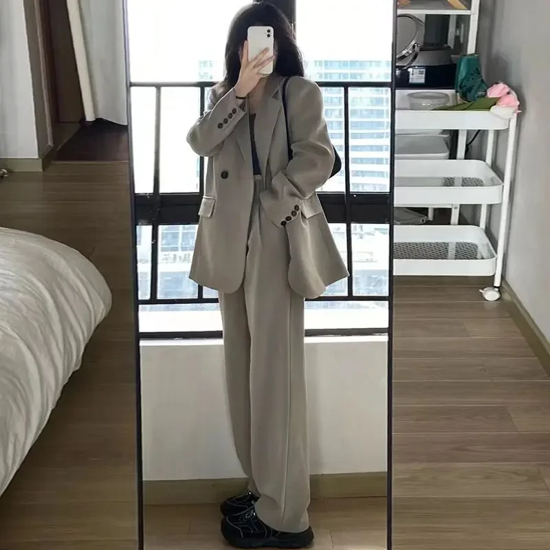 Blazer Suits Pant Solid Woman 2 Pieces Set Autumn Long Sleeve Button Female Clothes Fashion Casual Office Lady Loose Outfit