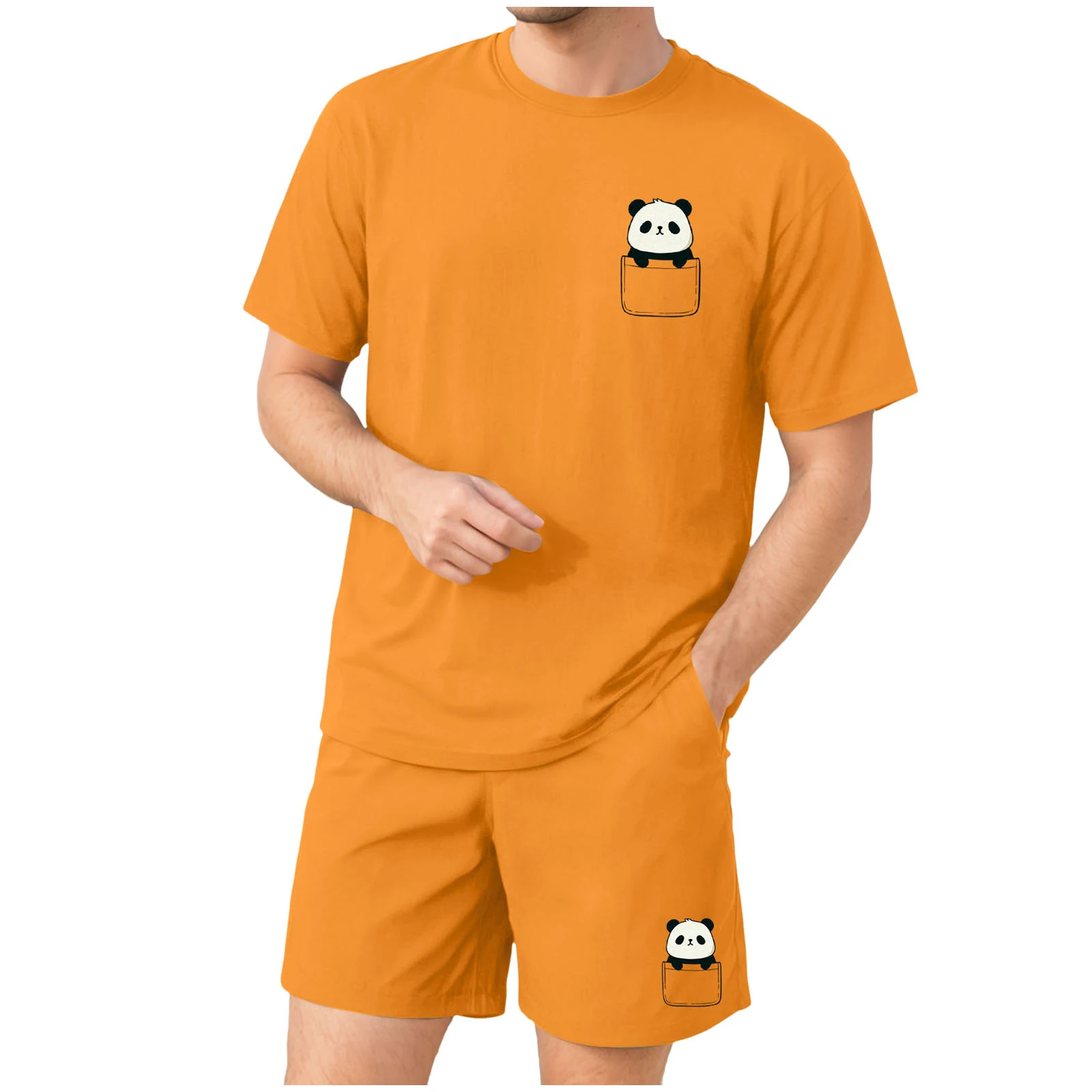 

Tuxedo Rentals for Men Men's Casual Sports Panda Pocket Print Short Sleeved T Shirt And Shorts Suit Home Suit Halloween Men