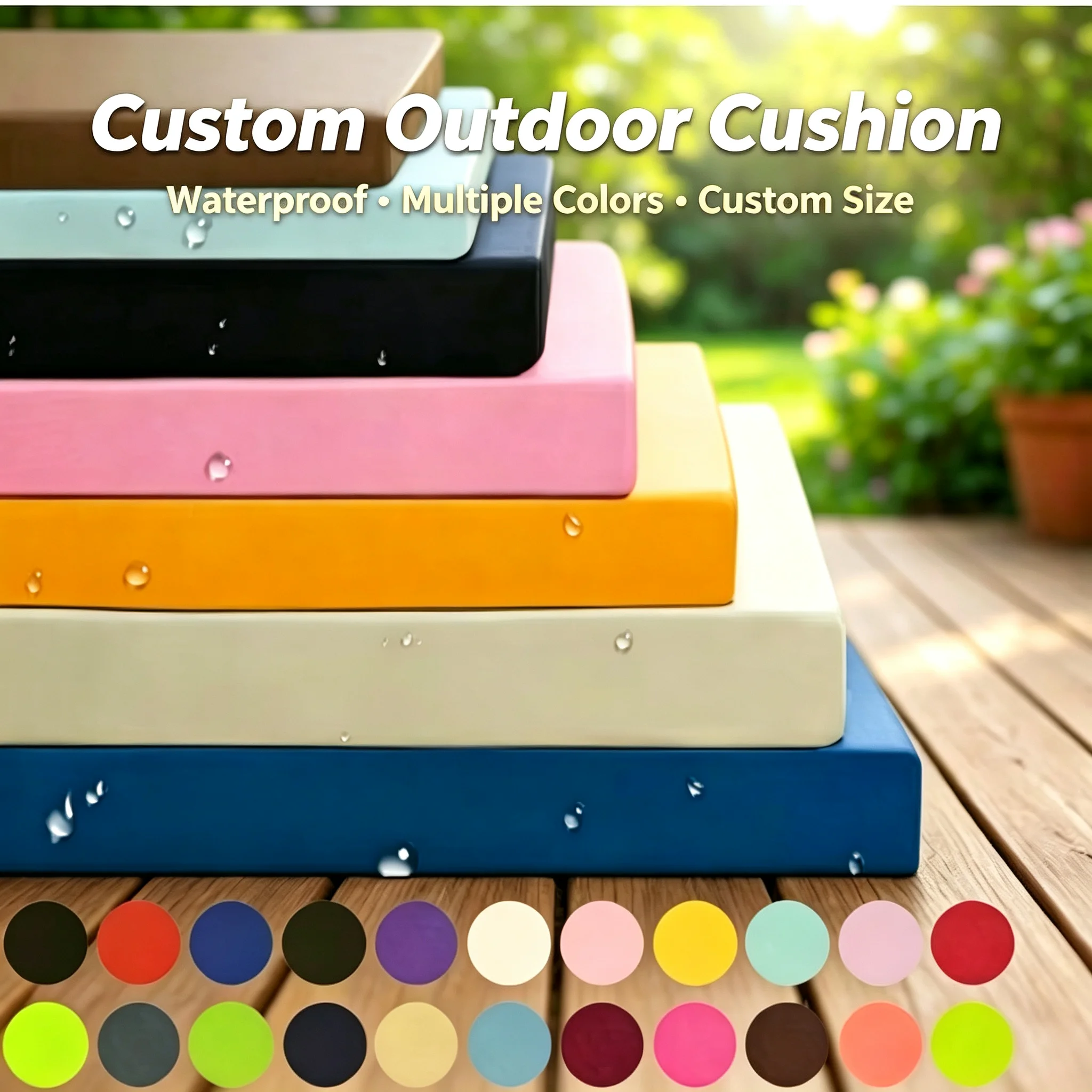Custom Outdoor Waterproof Bench Cushion High Density Sofa Cushion Wooden Chair Cushion Garden Lounge Bay Window Seat Swing Decor