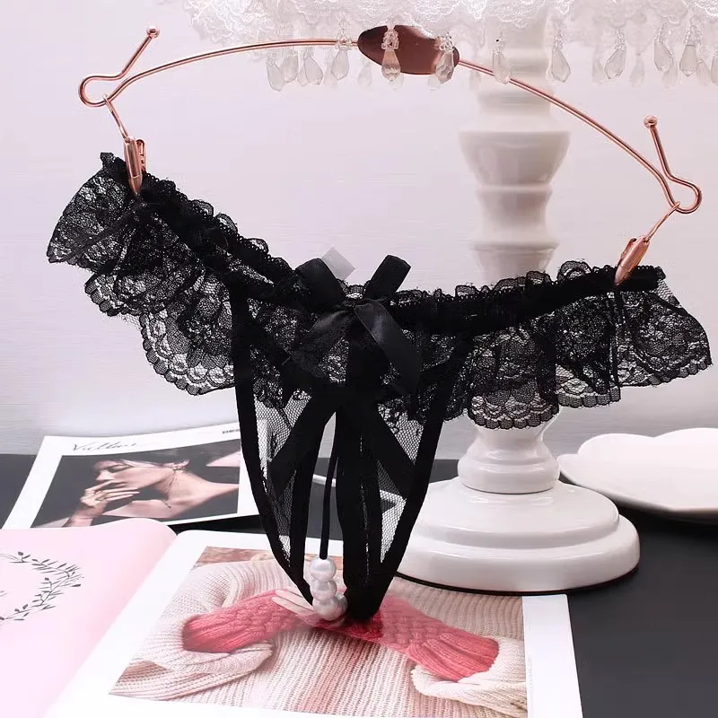 حجم كبير لؤلؤة الجنس g-سلسلة Crotchless المثيرة الملابس الداخلية مثير سراويل الاباحية الدانتيل النساء الملابس الداخلية انظر من خلال سيور مفتوحة المنشعب