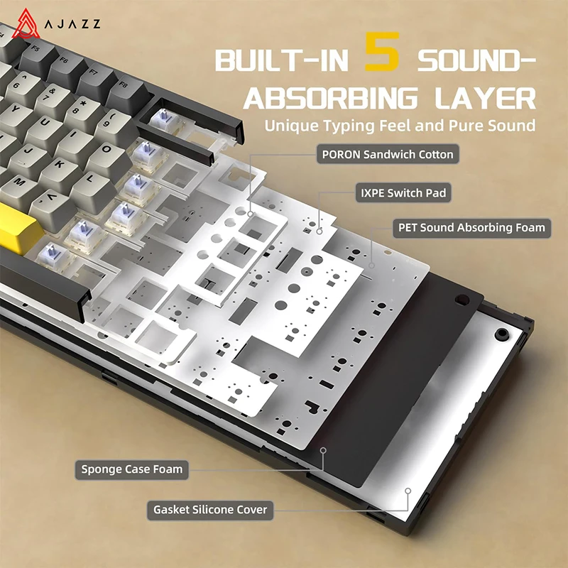 Imagem -04 - Ajazz-teclado Mecânico sem Fio para Jogos Hot Swap Bluetooth Teclado com Fio para Mac e Win 75 Junta de 82 Teclas Ak820 Ak820pro Tkl