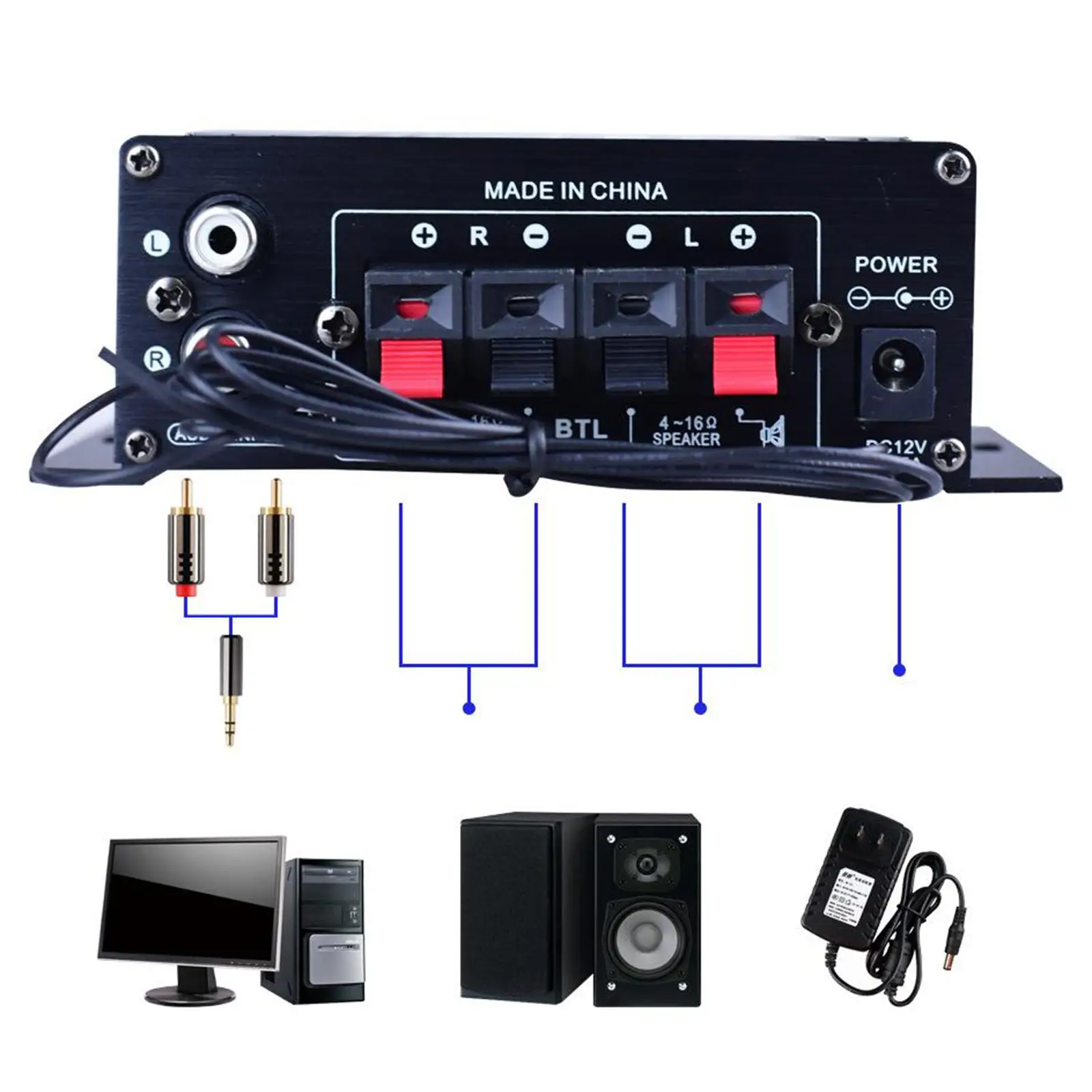 ミニオーディオサウンドアンプアンプスピーカーbluetooth-12v-fmラジオ機能対応、低歪み
