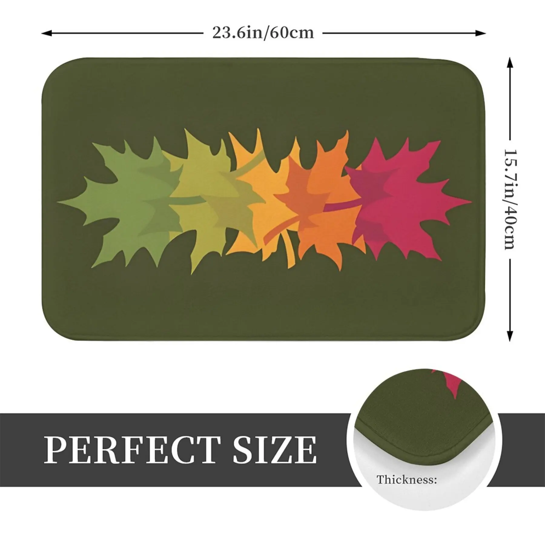 Maple Leaf Print Polyester Doormat- Machine Washable, Lightweight, Non-Slip Backing, Machine Made Rectangle Welcome Mat for Indo