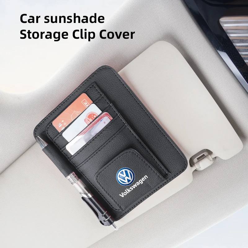 Car PU Leather Sun Visor Sunglasses Ticket Card Storage Bag Accessories For Volkswagen Tiguan GTI Polo Golf R-Line Passat GTD R