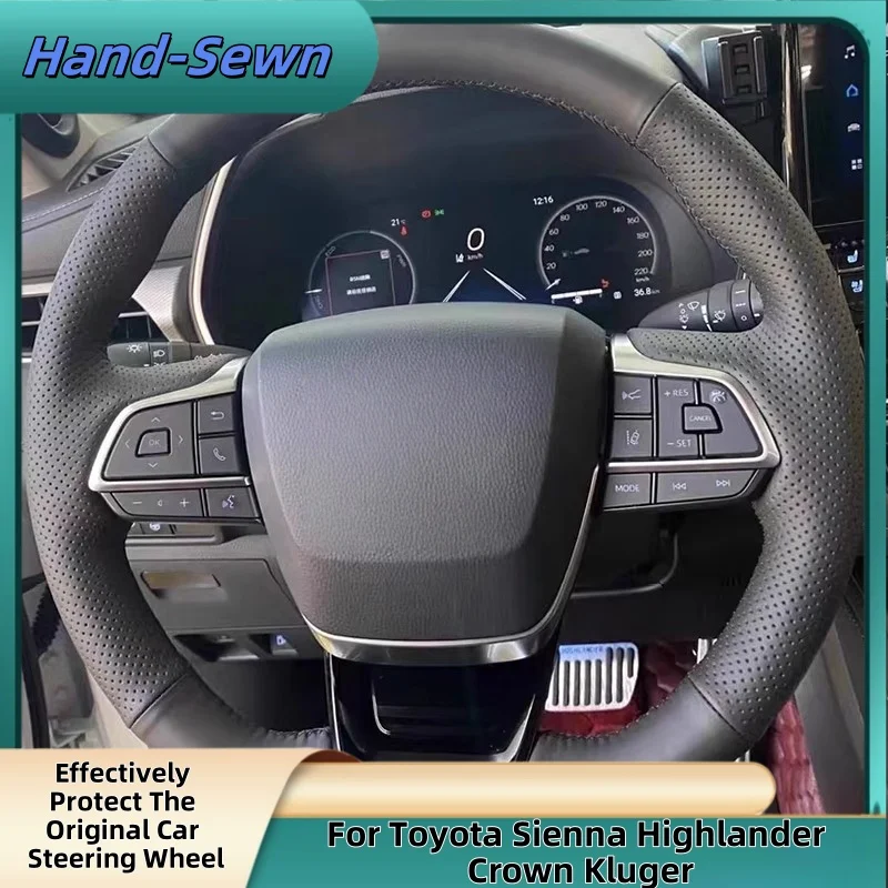 

Car Steering Wheel Cover Hand-Sewn Genuine Leather For Toyota Sienna Highlander Crown Kluger Car Interior Accessories