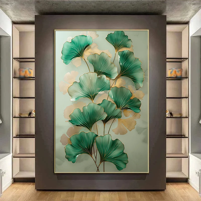 Green Ginkgo Leaf Abstract Art Poster Print Botanical Canvas Painting Wall for Living Room Home Decor Cuadros