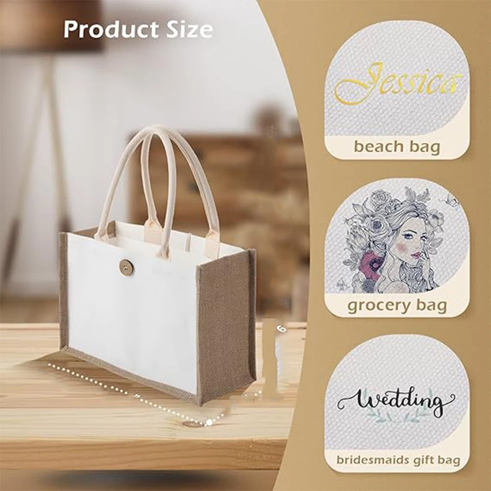 Polarshe مخصص الكتان حقيبة حمل حقيبة أكياس التسوق القابلة لإعادة الاستخدام DIY Huangma حقيبة يد لعيد ميلاد الزفاف رفيق هدية حزمة