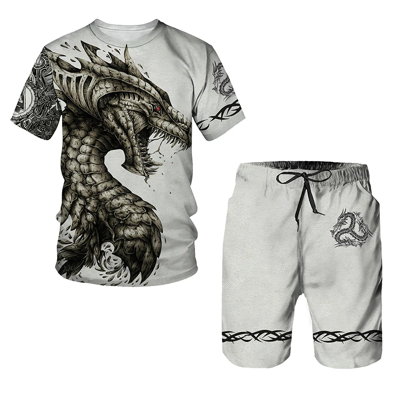 Summer Fashion Dragon 3D Print T-Shirts Shorts Sets Men's Tracksuits Oversized Short Sleeve T Shirt Pants Set Man Suits Clothing